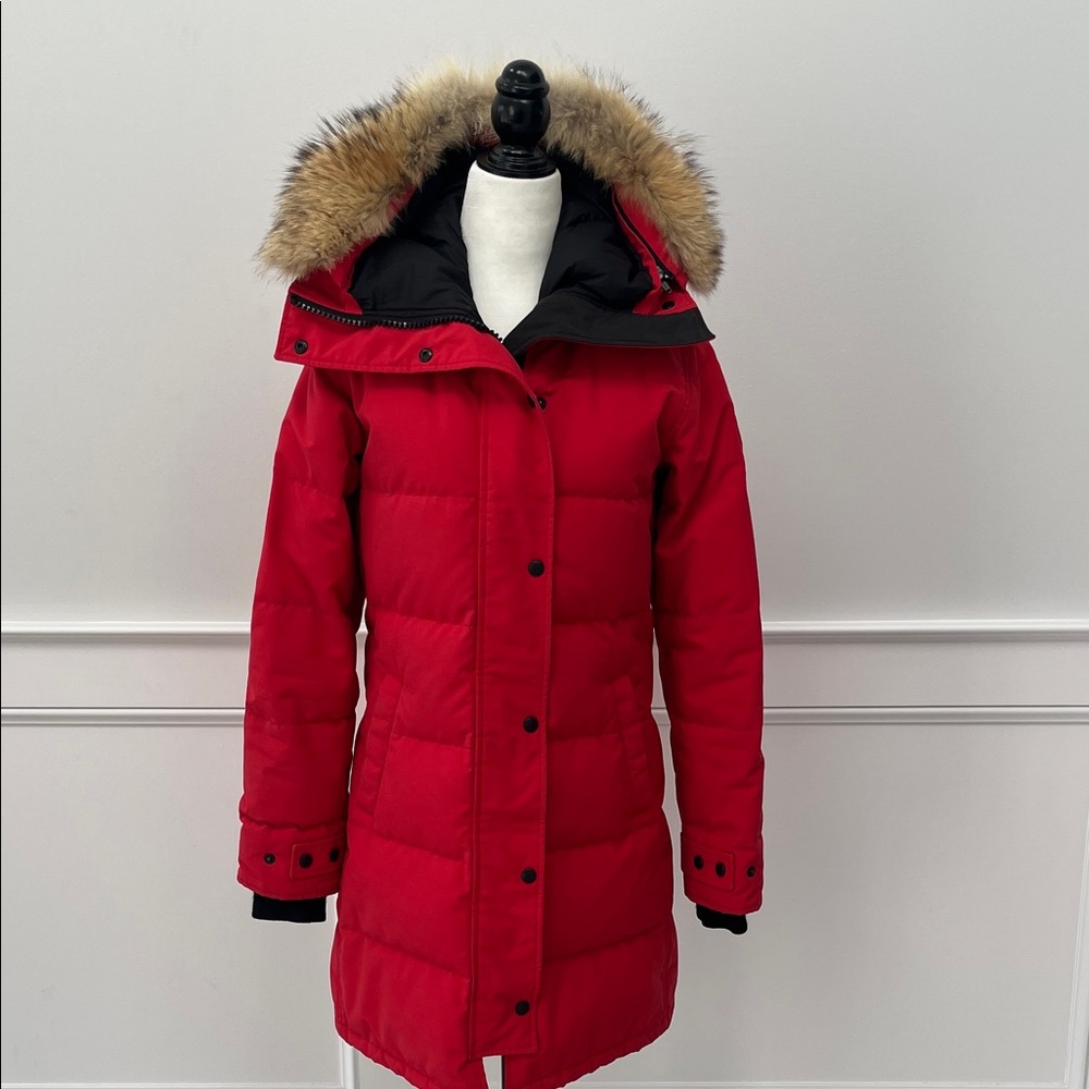 Canada Goose Red Shelburne Heritage Parka with Fur Hood